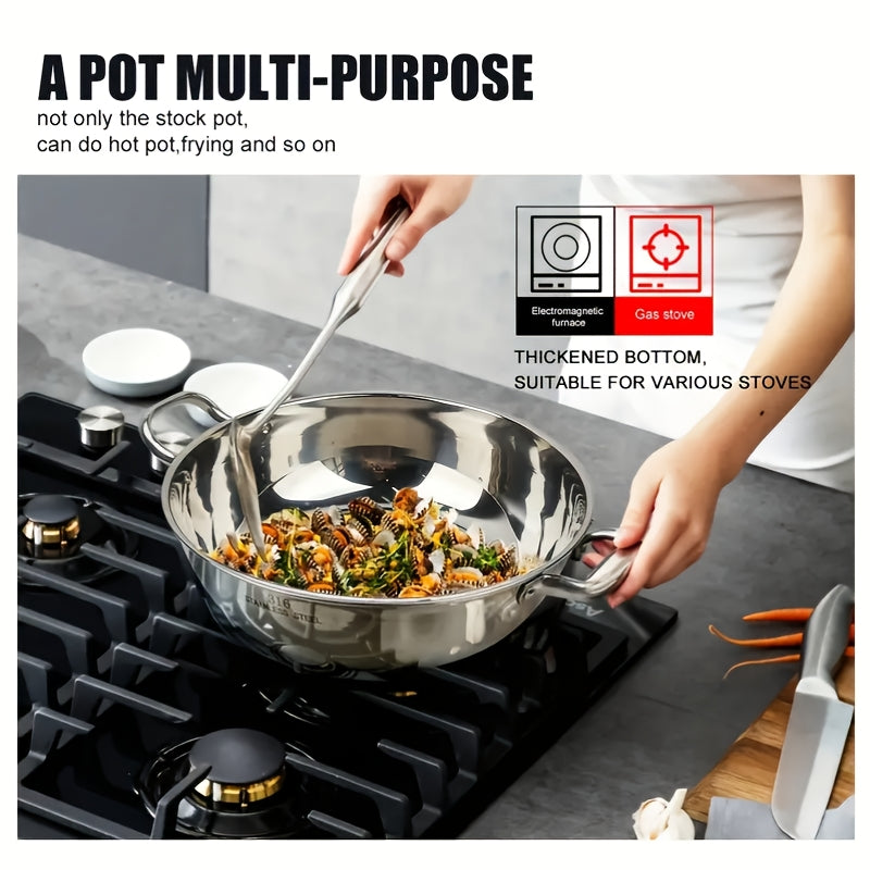 Durable Stainless Steel Hotpot with Lid - Non-Stick, Anti-Rust, 3.16L Capacity, Easy to Clean, Multi-Purpose Cooking Pot for Kitchen & Outdoor Use, Compatible with Induction & Gas Stoves, Perfect for Home & Restaurant Dining