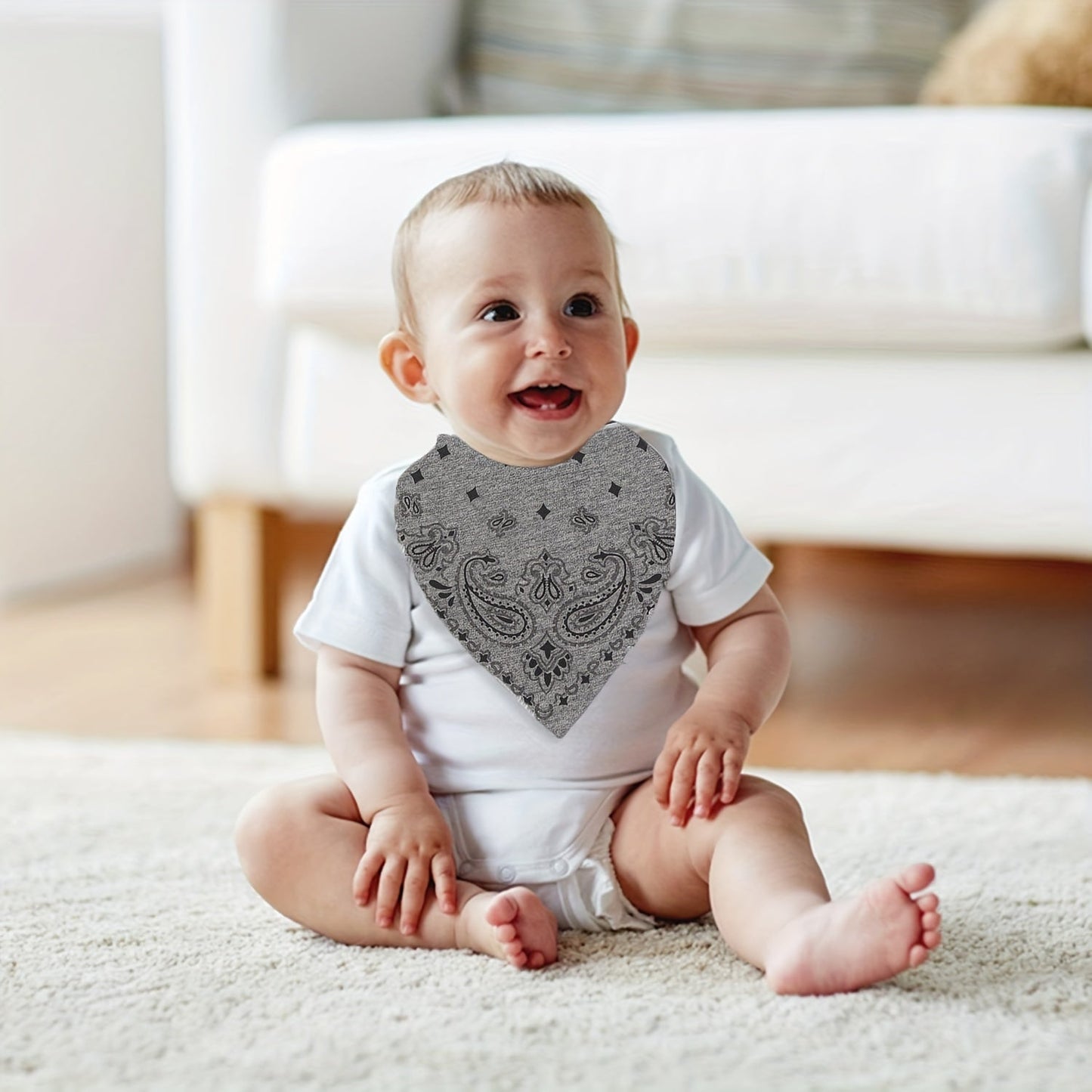 Baby Bandana Drool Bibs for Boys and Girls - Set of 3 with Adjustable Snaps. Made with Organic Cotton, Soft and Absorbent. Perfect Newborn Baby Shower Gift. Toddler Paisley Patterned Bibs for Drooling and Teething.