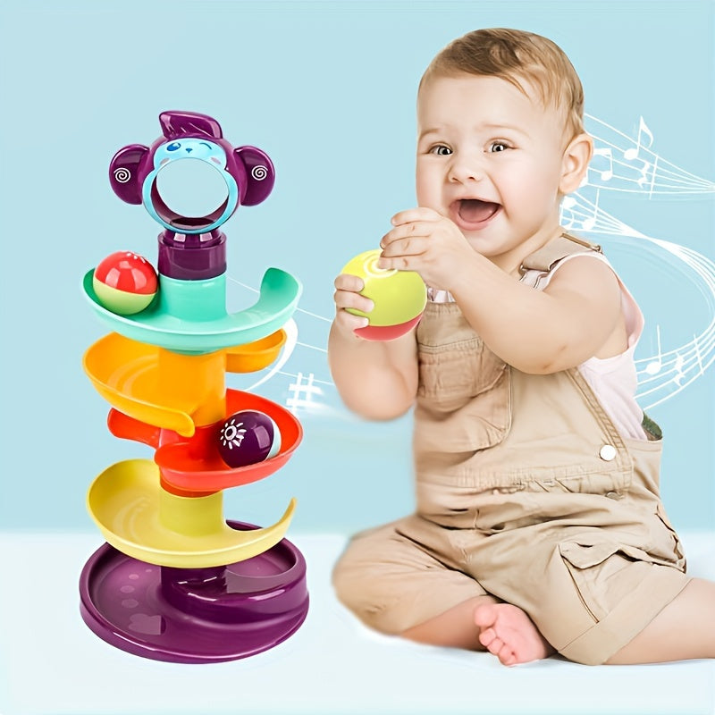 Entertaining Educational Tower of Fun: Rolling Ball Toy, Rotating Stacking Game – Perfect Gift for Holidays and Birthdays!