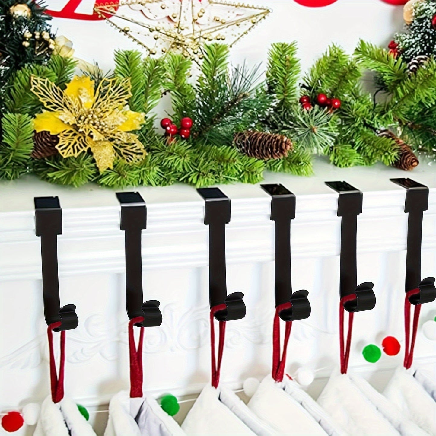 Durable Non-Slip Metal Christmas Stocking Holders - Single Mantel Hooks for Fireplace Decor, Ideal for Holiday Gatherings & Home Accentuation, Charming Rustic Christmas Decor