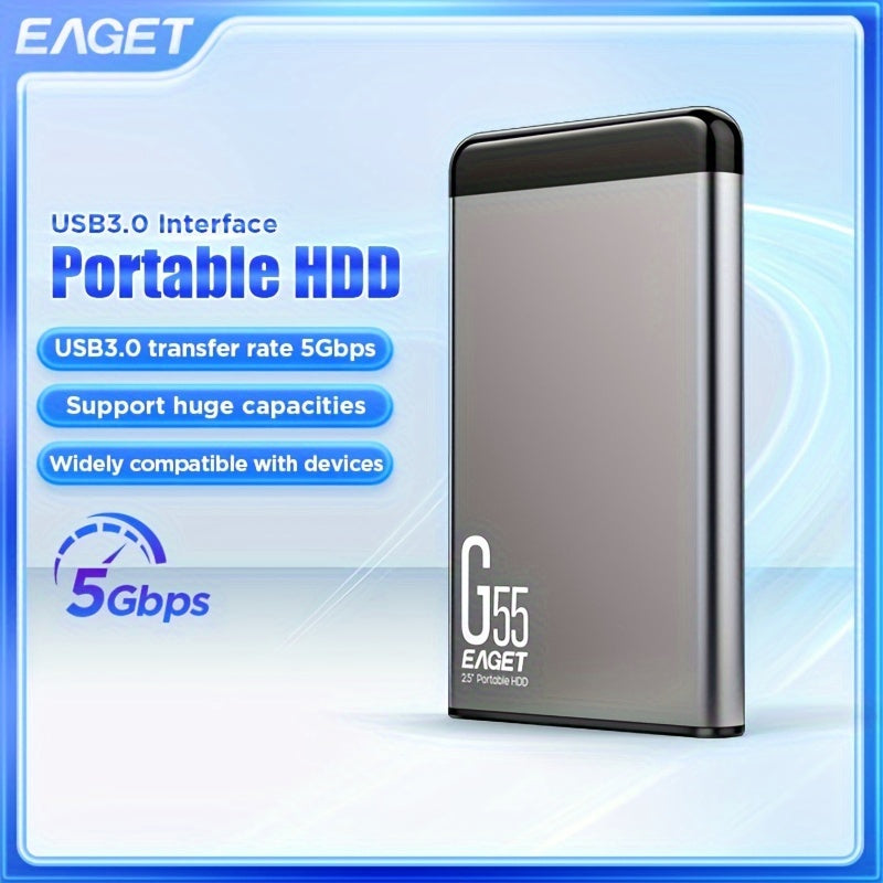 EAGET portable high-speed external hard drive with large capacity, suitable for games, files, videos, and music.