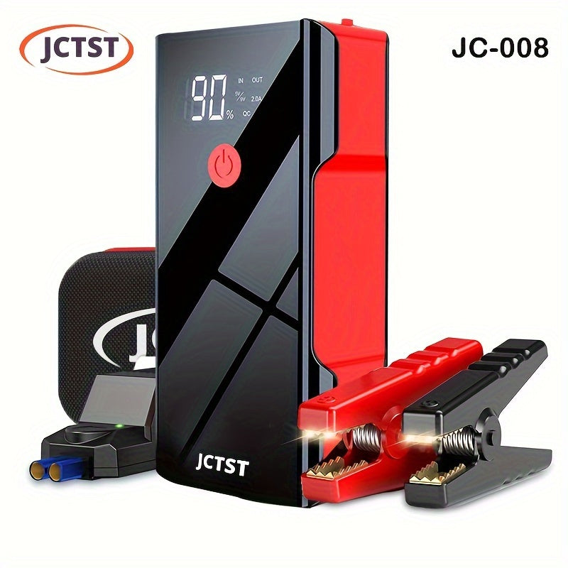 JCTST 20000mAh car jump starter powers up a 12V car battery with 2000A, serving as an emergency booster for jump starting vehicles.