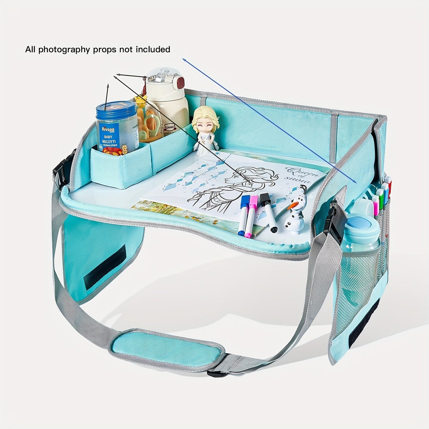 Portable car drawing board for kids that is easy to clean - Includes a polyester travel art tray that hangs and has storage for toys