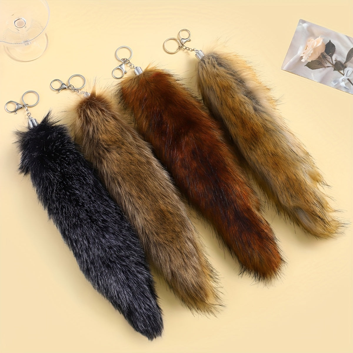 Large Faux Fox Tail Keychain for Women, made with Flannelette Fur and designed as a Carry Bag Keyring. This Novelty Fashion Accessory features a Lobster Claw Closure and is a Decorative Keyring perfect for Birthday Gifts.