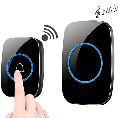 Wireless home doorbell with plug-in receiver, 304.8m range, adjustable volume up to 110dB, 60 melodies, LED flashing light, European plug, ideal for various locations.