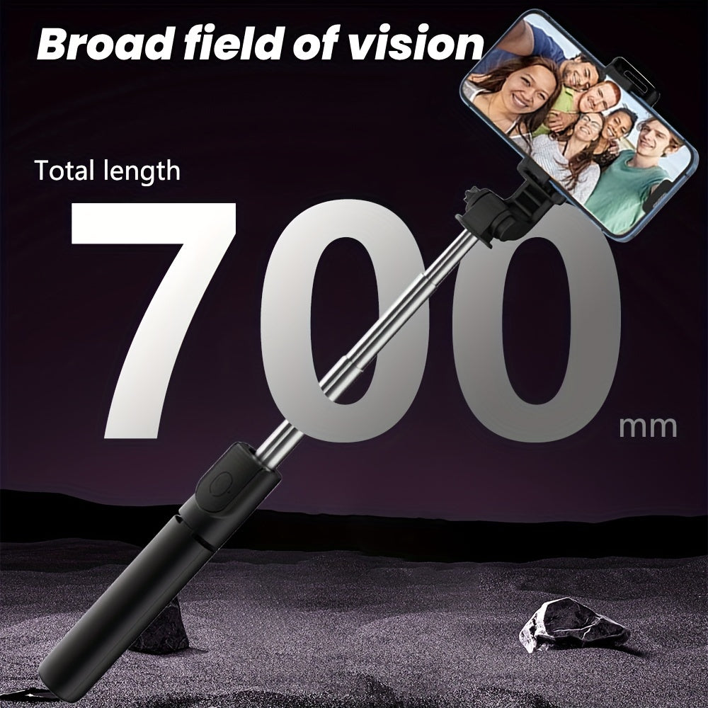 Specialized floor tripod with mini rotating phone holder and wireless selfie stick for stable vlogging and live streaming on the go.