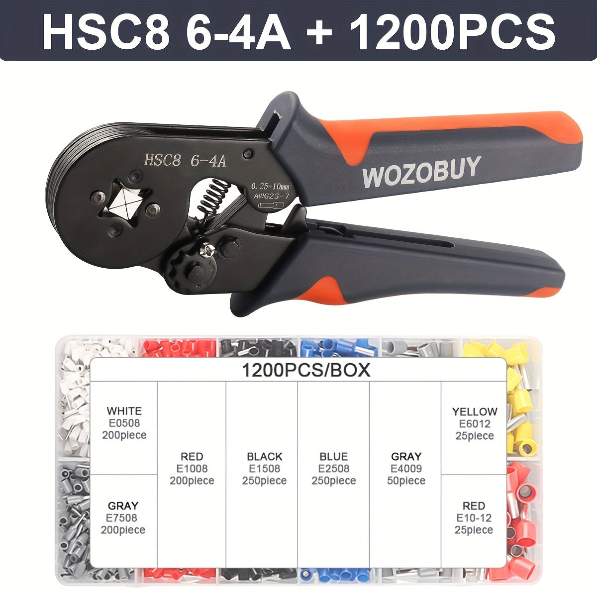 Crimping Tool Kit with HSC8 6-4A/6-6A Crimper Pliers and various wire connectors and terminals.