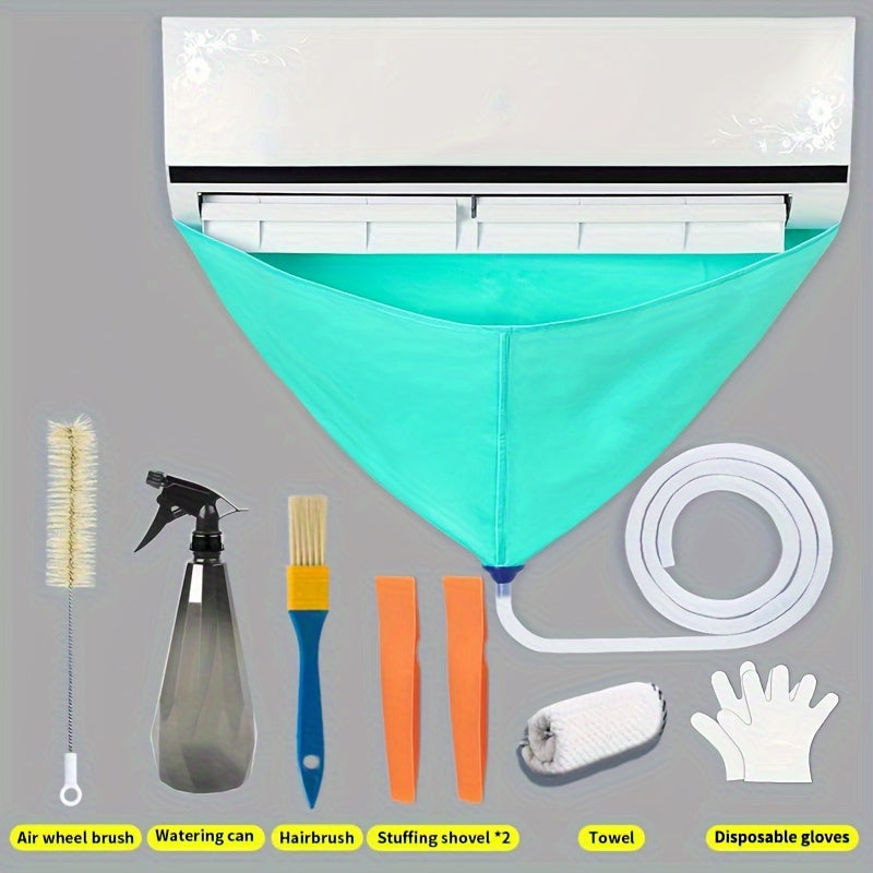 Air Conditioning Cleaning Hood with Drainage Pipe - 8 pieces, 95cm (37.4 inches). Includes Hanging Water Washing Bag for Summer Cleaning. Durable, Waterproof, and Reusable - the Ultimate Cleaning Tool.