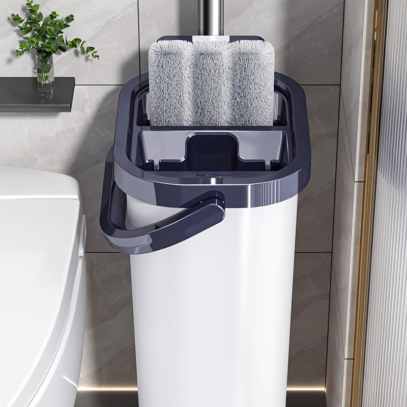 This mop and bucket cleaning set includes a complete set of tools for efficient cleaning. The space-saving bucket won't tip over, and the labor-saving handle makes cleaning easy. The set also features a water discharge device and an aluminum plate mop