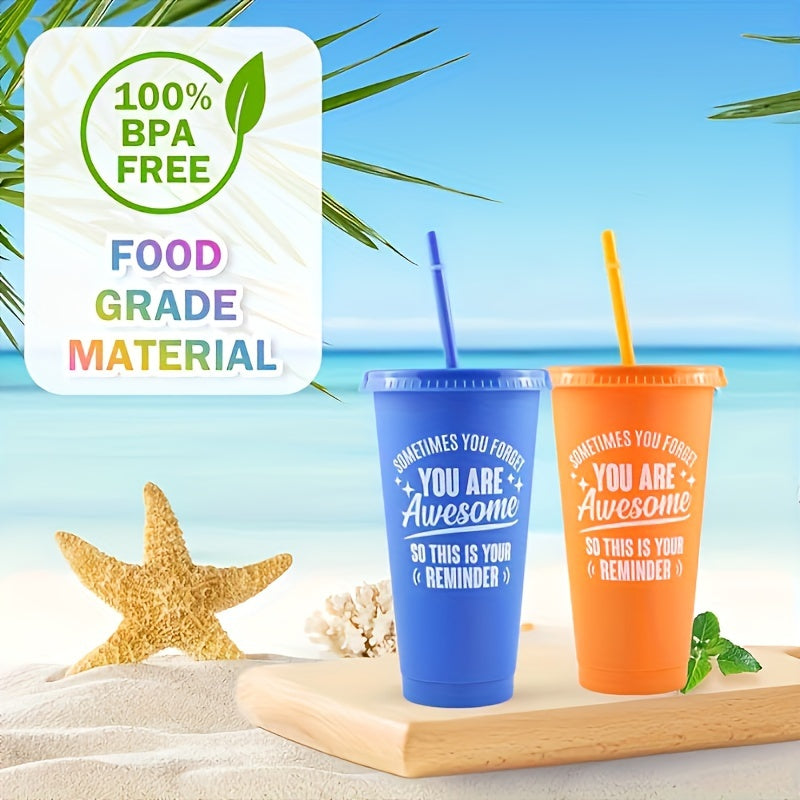 5-Pack of 24oz inspirational tumblers with lids and straws, hand-wash only cups, BPA & PVC free, rectangle sealable mugs for coworkers, teachers, employees.