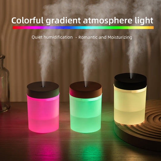 Compact 200ml Soundwave technology humidifier with USB power, featuring fine mist, atmosphere light, and a handy carry handle - perfect for all room types.