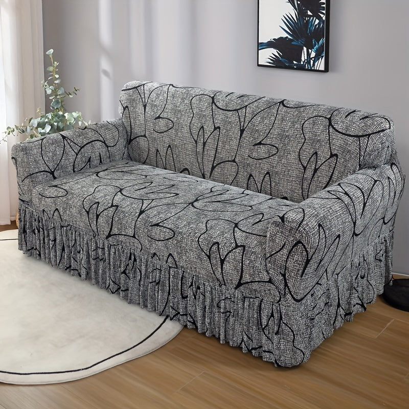 1pc Non-slip Sofa Slipcover with Skirt for Living Room Home Decor