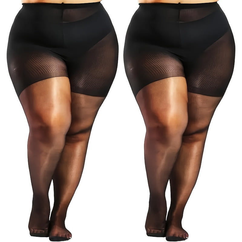 2 Pairs of Women's Plus Size Sexy Control Top Pantyhose