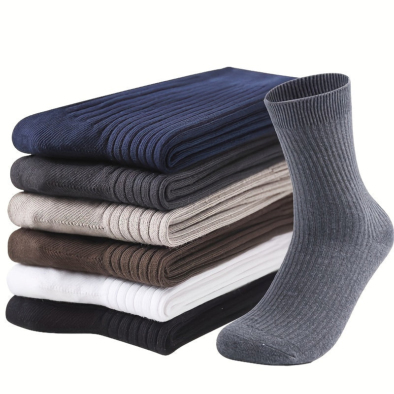 Men's 5-pack crew socks for all seasons, ideal for business and sports. Breathable and sweat-wicking.