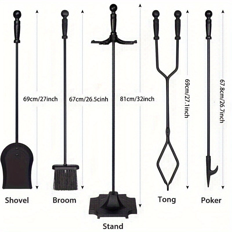 Набор принадлежностей для камина из кованого железа с черной металлической ручкой и подставкой, большие щипцы для костра, набор из 5 каминных инструментов Amana Hair для использования в саду и дома на открытом воздухе