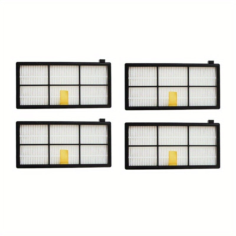 Replacement HEPA filters for iRobot 800 and 900 series vacuum cleaners come in a convenient 4-pack. These filters are compatible with various models including 805, 860, 870, 871, 875, 880, 890, 960, 961, 980, 981, and 985. They are made with