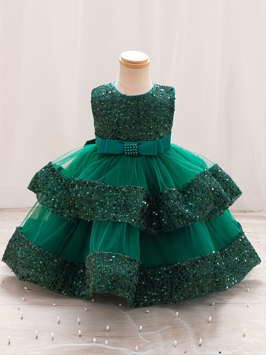 Summer children's formal sequin princess skirt dress for one-year-old baby.