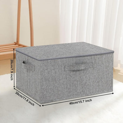 Two large capacity foldable fabric storage boxes with lids and handles for clothes, toys, and photos. Ideal for closet, bedroom, and home use.