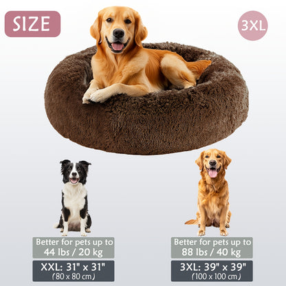 Cozy round pet bed for dogs, ideal for autumn and winter indoor sleeping.