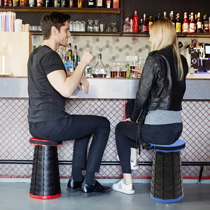 A Portable Telescopic Folding Stool with Adjustable Height - Durable, Space-Saving Design in Black & Blue Comes with Carry Bag - Ideal for Camping, Fishing, Hiking, Outdoor BBQs, and Travel