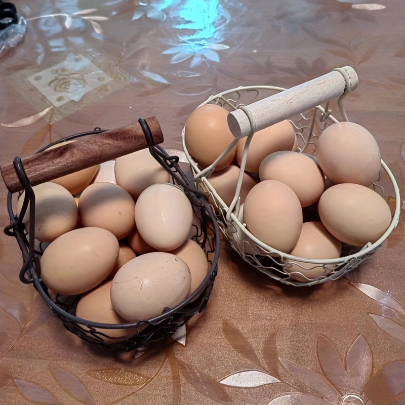 Sturdy Iron and Wood Egg Basket for Farmhouse Décor - Holds 24 Eggs, Ideal for Kitchen Storage and Decoration