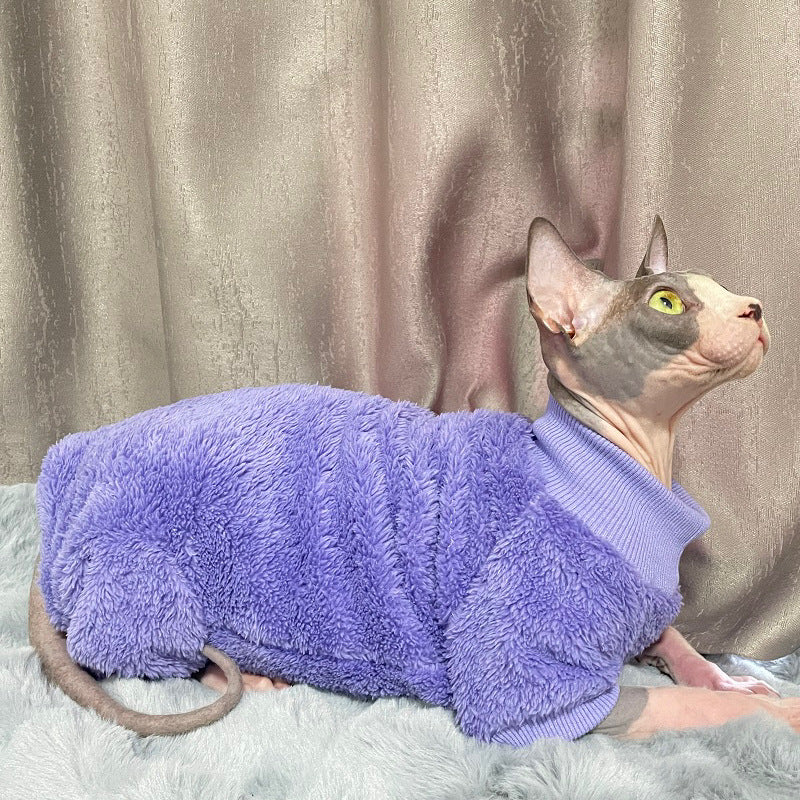 Stretch velvet sweater designed for Devon Sphynx cats without fur.