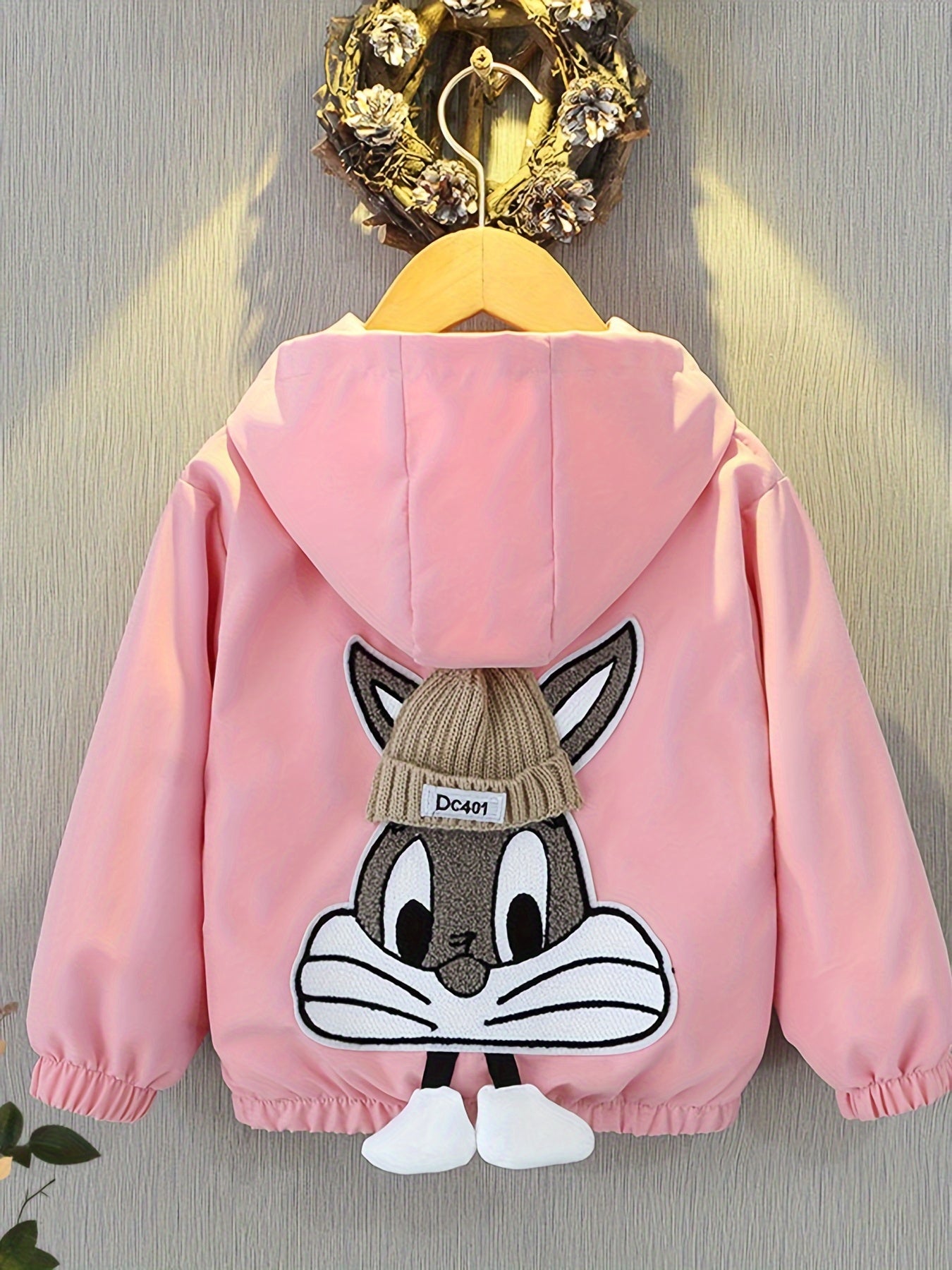 Stylish girls' jacket with rabbit embroidery - perfect for spring/fall.