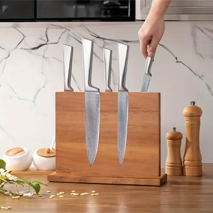 Thickened and Enlarged Acacia Wood Double-Sided Magnetic Knife Holder for Kitchen Knives and Scissors, Non-Food Contact Log Organizer, Perfect for Holiday Gifting.