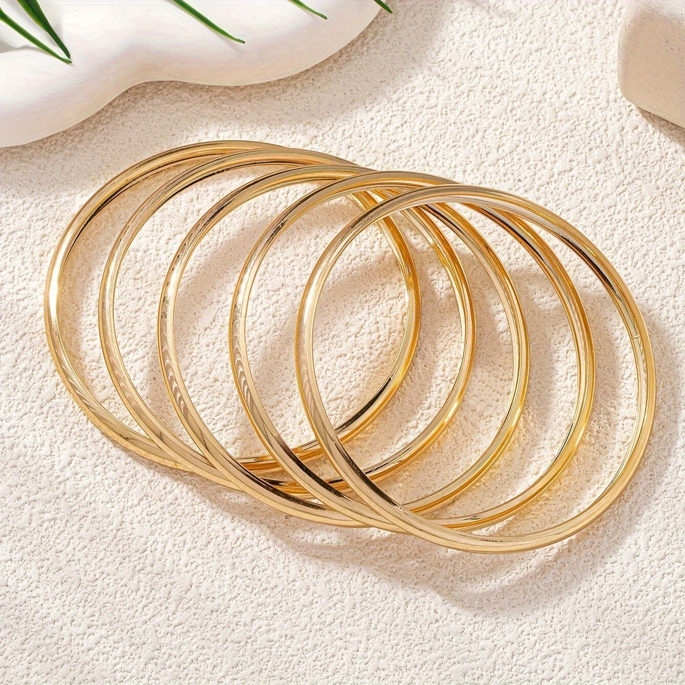 Set of 5 Gold-Plated Iron Bangle Bracelets, Bohemian and Hip-Hop Inspired, Sleek and Stylish Design, Mix and Match Stackable Accessories for Women, Ideal for Any Occasion, Great for Parties and Gifting, Versatile All-Season Fashion Statement