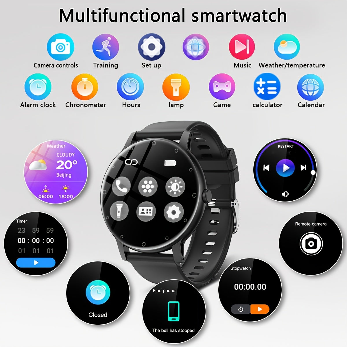 Hailiases Vintage Style Smartwatch is equipped with a Full Touchscreen for easy navigation. It features a Sleep Tracker, Wireless Calling, Pedometer, Music Control, 100+ Exercise Modes, AI Control, and Games. This Fitness Band is compatible with both