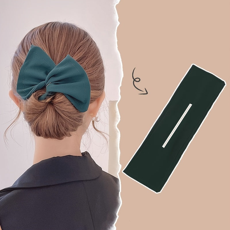 Bow shaped ponytail holder for creating lazy hair curls and buns, a fashionable women's hair accessory.