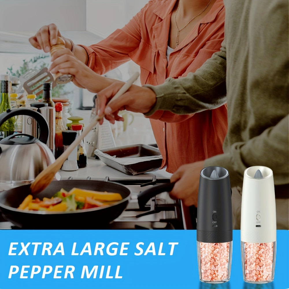 1 piece or 2 pieces of USB Rechargeable Electric Pepper Grinder with Gravity Sensing, LED Light, Transparent Container, Adjustable Coarseness, Built-in Lithium Battery, and On/Off Button