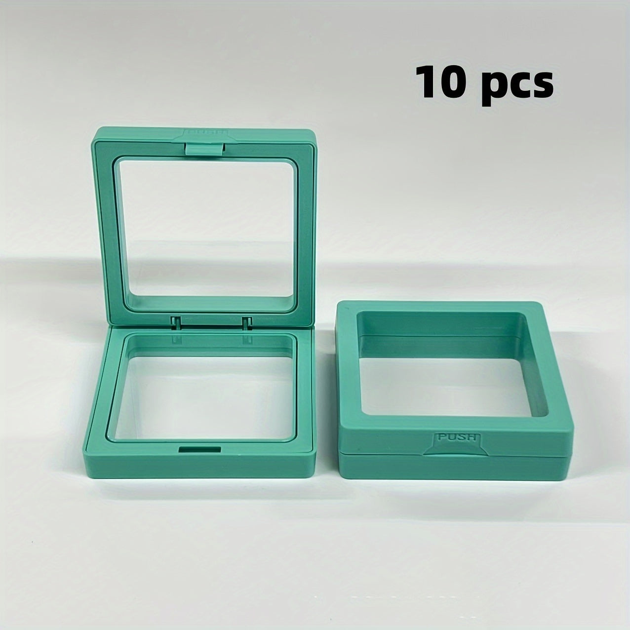 10-pack of floating jewelry boxes for rings, bracelets, earrings, and necklaces.