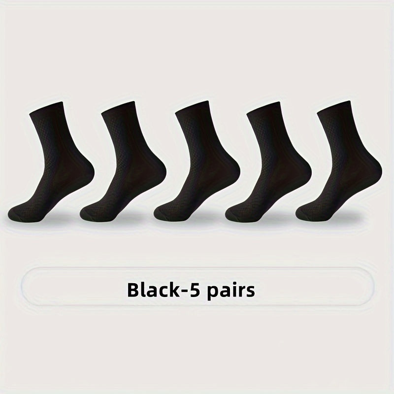 5 Men's Bamboo Fiber Crew Socks - Breathable, Anti-Odor, Stylish Plaid Design