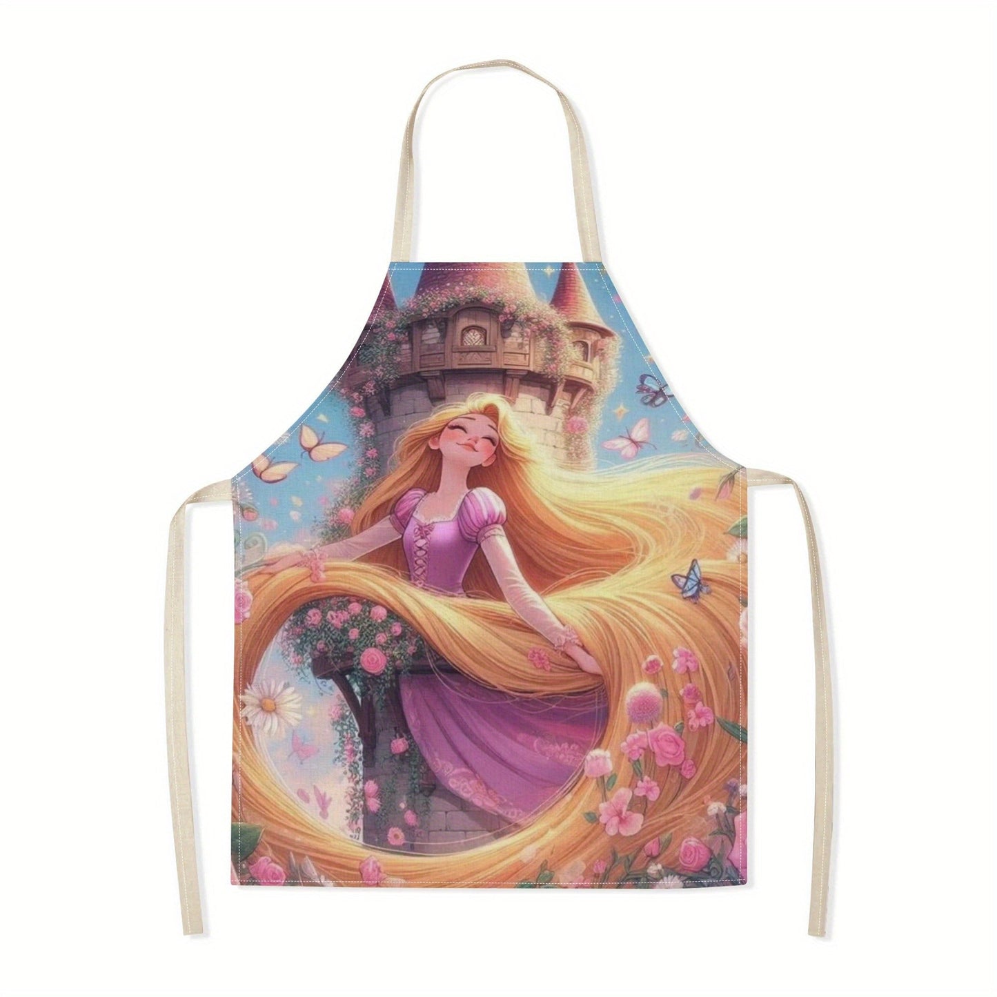 Waterproof Cinderella-themed apron from Disney with a vibrant cartoon print, made of durable polyester, perfect for use at home, hotels, restaurants, and more.