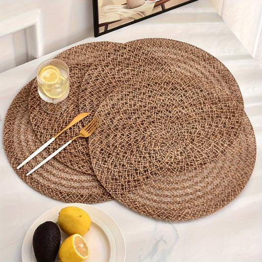 4-piece set of non-slip woven coasters, ideal for dining tables, parties, restaurants, and farmhouse gatherings.