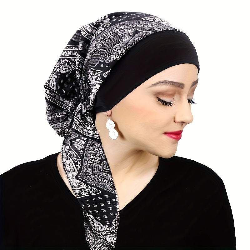 Paisley Print Turban Cap with Lace-Up Detail for Chemo Patients