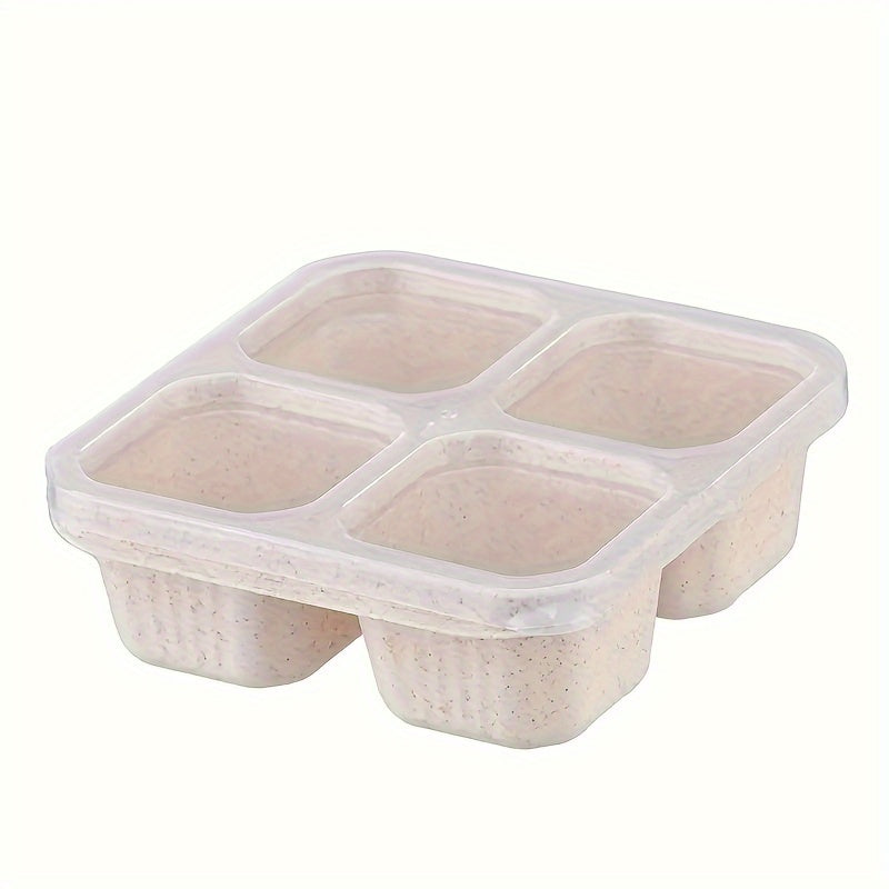 Reusable BPA-Free Meal Prep Container with Transparent Lid - Perfect for Work, Travel, and Kitchen Organization - 4 Compartments Made from Wheat Straw Material