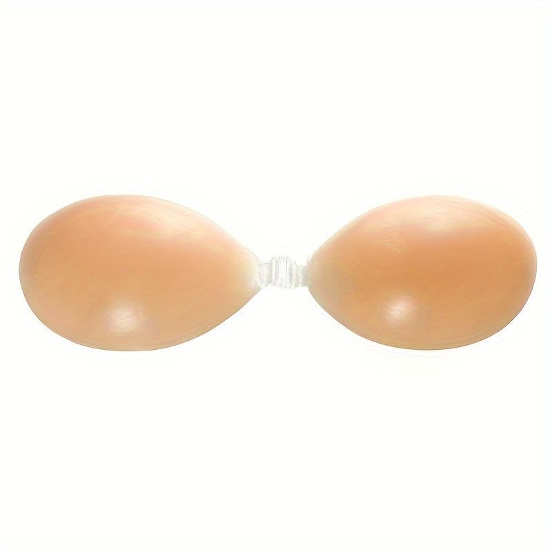 Invisible silicone strapless bra with self-adhesive backless push-up nipple covers for women. lingerie and underwear accessory.