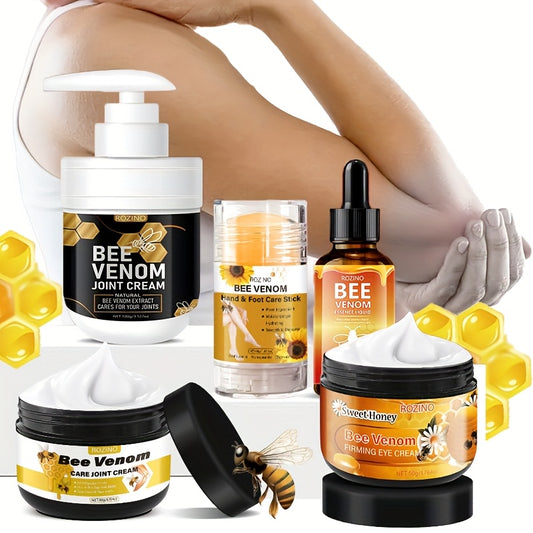 ROZINO Bee Venom Joint Care Set - 5pcs, Hypoallergenic Moisturizing Formula with Aloe Vera and Salicylic Acid, Fresh Scent, Suitable for All Skin Types and for Skin & Joints Hydration.