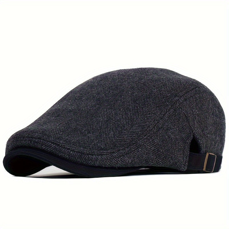 Men's Vintage Newsboy Cap in a Big Size, Made with Thick Warm Polyester Beret Material, Featuring a Casual Striped Peaked Hat Design, Adjustable Flat Cap with Herringbone Weave, Easy to Hand Wash