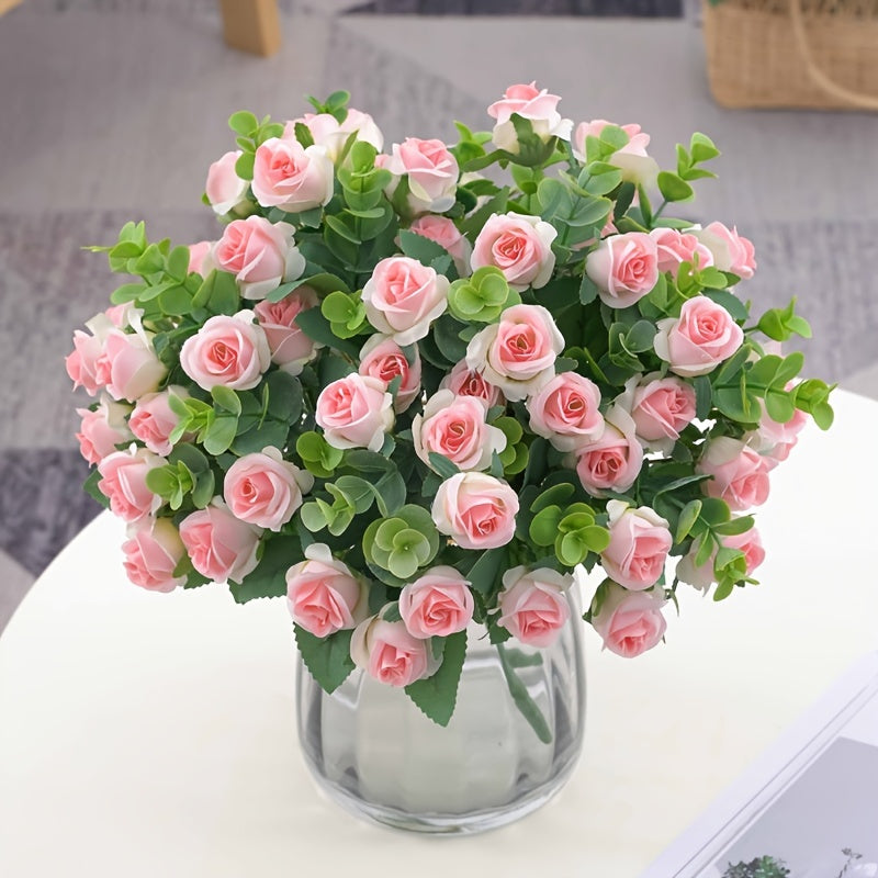 1 Stem of Artificial Flowers with 11 Heads, Eucalyptus Roses for Wedding Bouquets, Home Decor, Mother's Day or Birthday Gifts