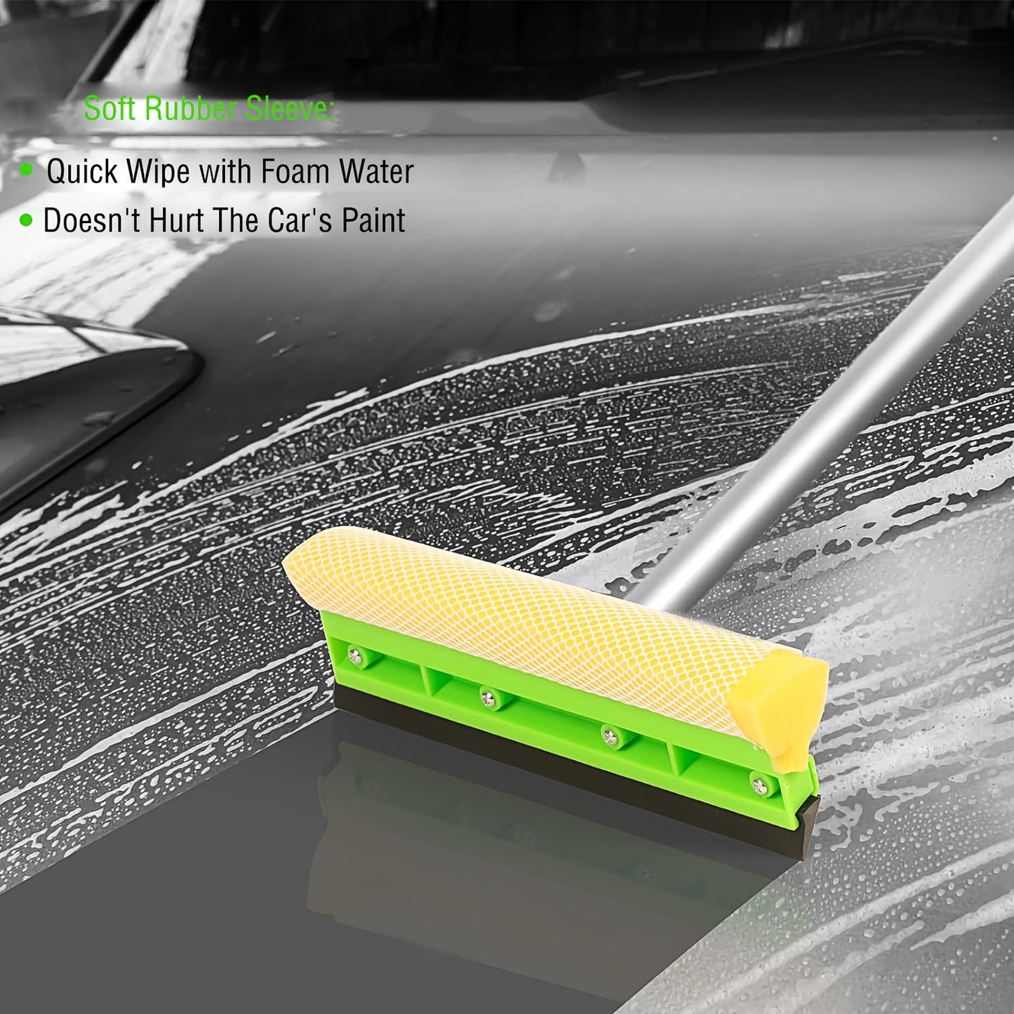 Car Wash Brush Set with Long Handle - 10 pieces - Microfiber - Scratch-Free Cleaning Kit for Cars, Trucks, RVs & Boats - Includes Chenille Mop Mitt, Wheel Brush, Window Squeegee, and Drying Towels - Car Cleaning Accessories