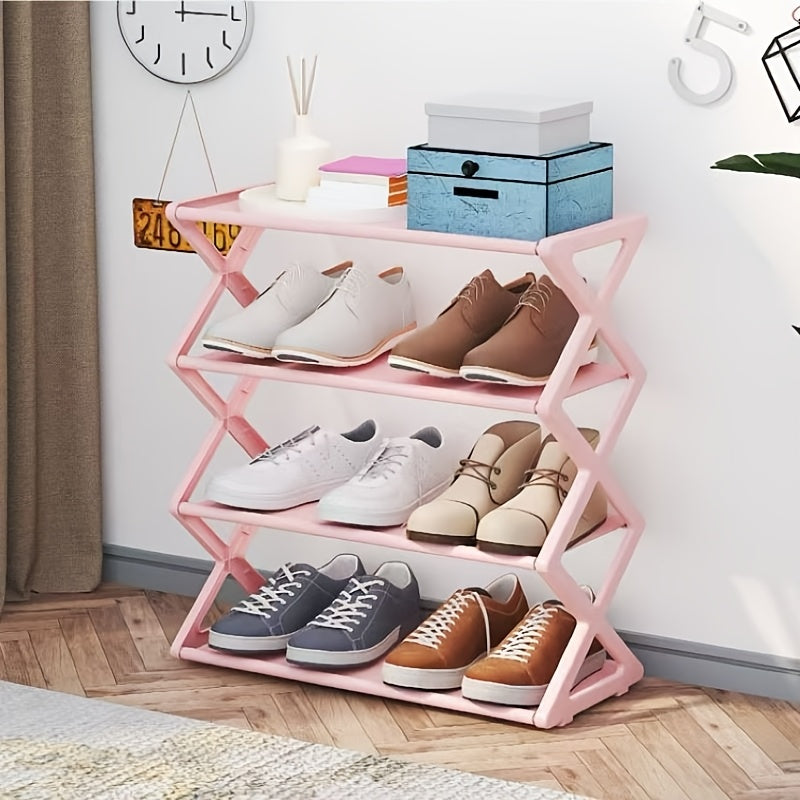 Selected ★ Single Unit of a Simple and Durable Four-Tier Shoe Rack, a Cloth-Covered Shoe Storage Cabinet that Keeps Dust Away, Made for Easy Home Setup, Fits Up to Twelve Pairs of Shoes, Strong and Stackable, Perfect for Entryways, Closets, or Workshops.