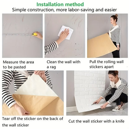 3D Peel-and-Stick Wall Decals for easy DIY home renovation in European style, suitable for kitchen, living room, bathroom, and hallway. Easy to clean and cut, self-adhesive foam wallpaper