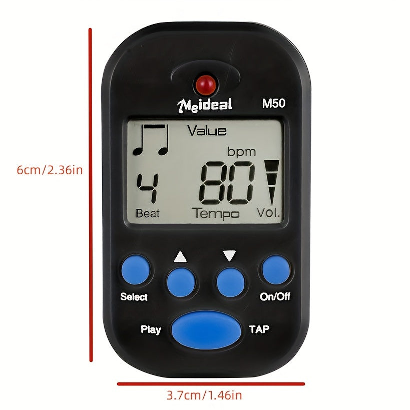 Mini electronic metronome for multiple instruments in black color.