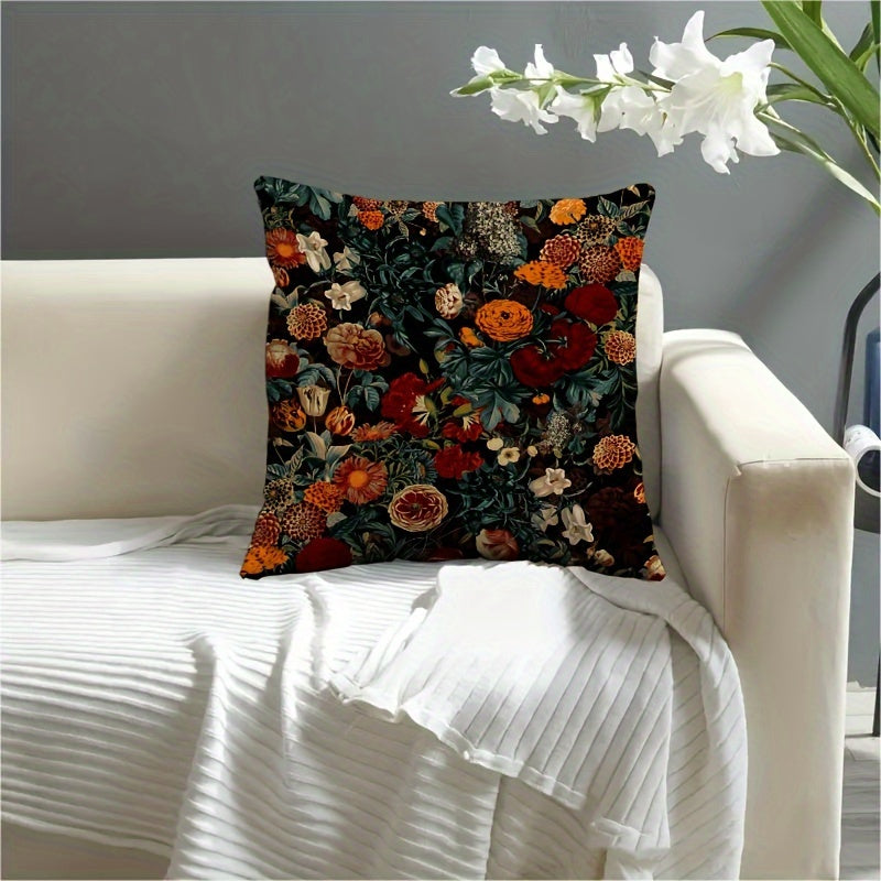 Botanical floral print velvety cushion cover in contemporary style, made of polyester peach skin, measuring 44.96x44.96 cm. Perfect for home, car, or room decor as a sofa accent pillowcase (pillow core not included).