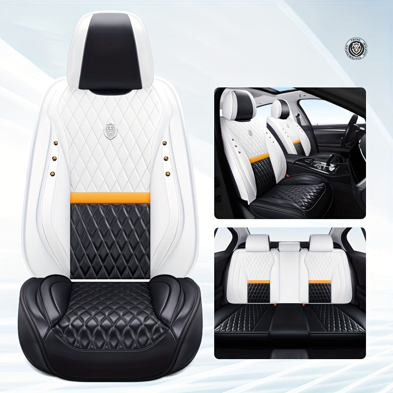 Luxury 5-seat car seat covers in Napa leather with diamond stitching, crocodile texture design. Fits sedans, SUVs, and vans. Adjustable headrests, full coverage. Available in black, white