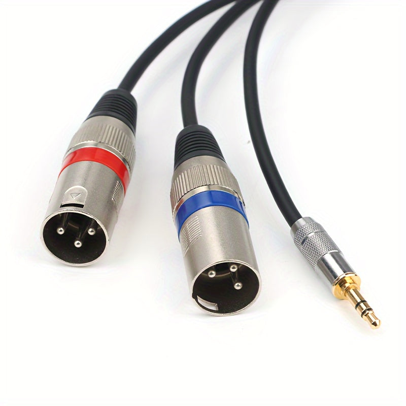 Gold-plated 3.5mm to XLR male audio cable with pure copper and dual XLR connectors for connecting mobile phones and computers to mixing consoles.