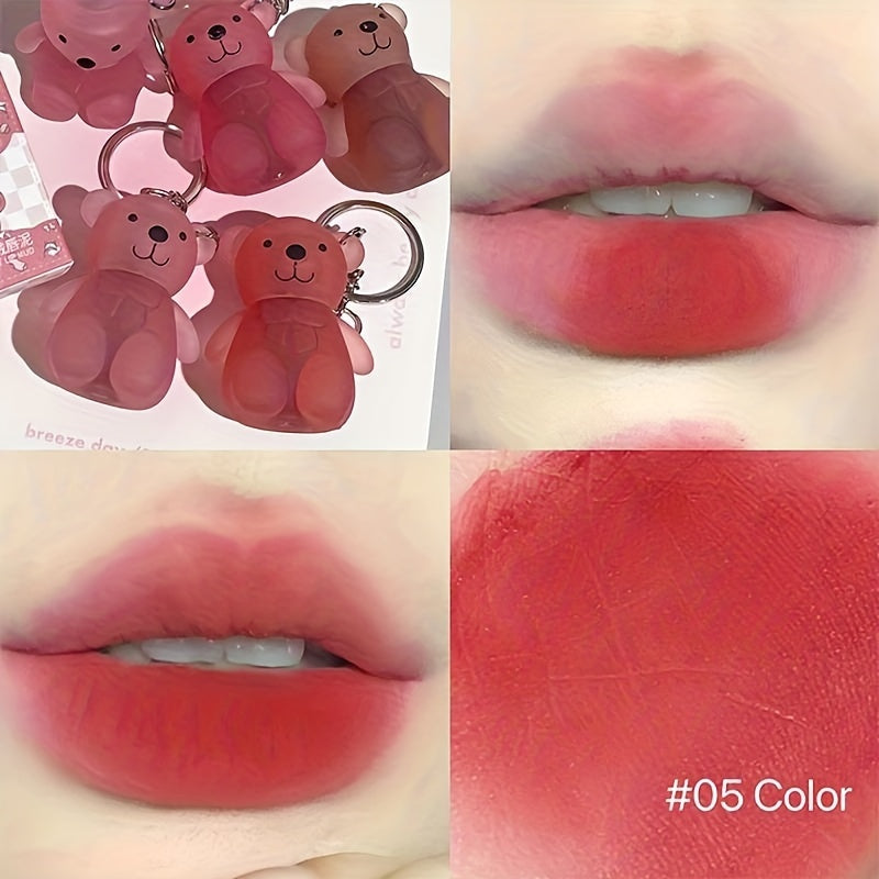 Six-color Bear Lip Glaze in Red Series for Couples and Girlfriend, moisturizing matte formula that is waterproof, long-lasting, easy to apply, and non-fading.